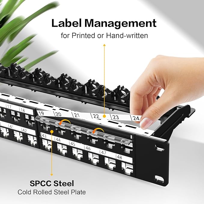 PBAEGAV 48 Port Patch Panel Blank UTP/STP 1U 19" Keystone Patch Panel with Cable Management and Support Bar Compatible with LC/SC/ST/FC/USB/HDMI Keystone Jack(48 Port)