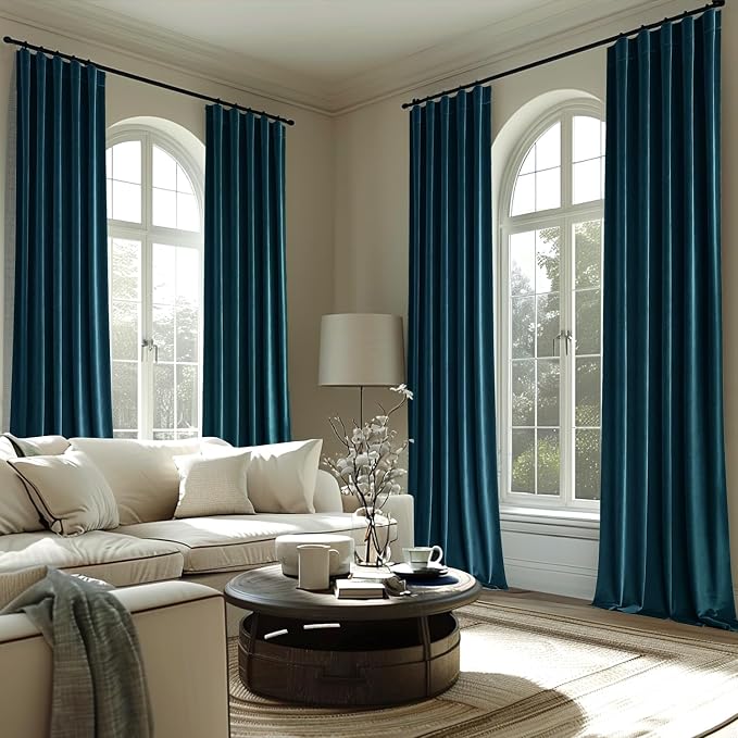 MIULEE Peacock Blue Velvet Curtains 52x84 inches 2 Panels Blackout Curtains | - Image 7
