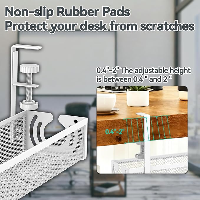 Cable Management, 25.3'' Under Desk Cable Management Tray No Drill | Metal - Image 4