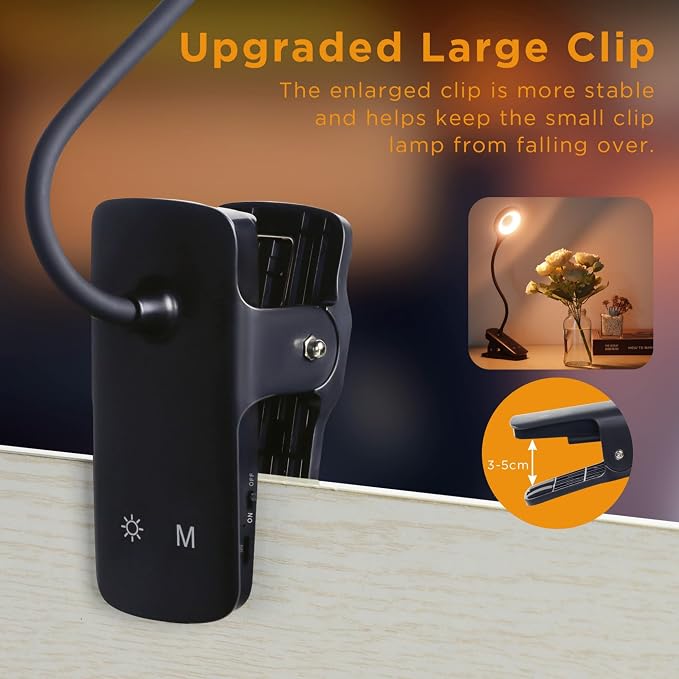 Akynite Clip on Light LED Desk Lamp 5 Brightness+5 Colors Rechargeable Lamp | - Image 4