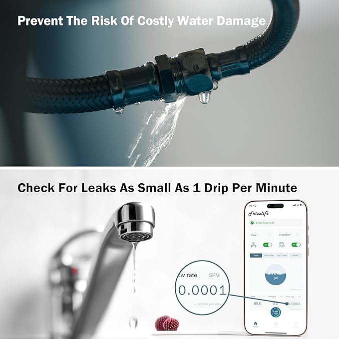 Frizzlife LP365-P 1.25-Inch Smart Water Monitor and Automatic Shutoff - 0.01GPM Ultrasonic Micro Leak Detection, APP Wi-Fi Remote Control,Pressure+Flow Monitoring, for 1-1/4-Inch Diameter Pipe