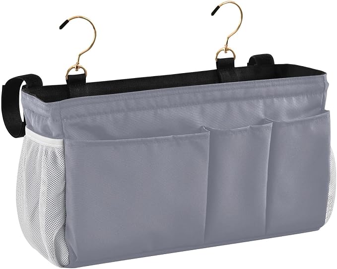 DOMIKING Grey Bedside Caddy for Dorm Bed Recliner Armrest Organizer by DOMIKING