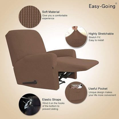 Easy-Going Recliner Stretch Sofa Slipcover Sofa Cover 4-Pieces Furniture Protector Couch Soft with Elastic Bottom, Spandex Jacquard Fabric Small Checks(Recliner,Brown)