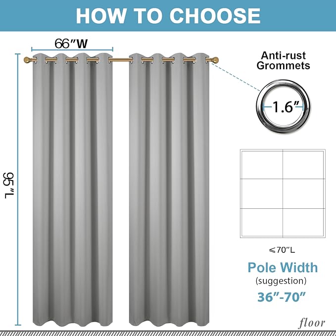 Diraysid Light Grey Grommet Blackout Curtains - Image 6