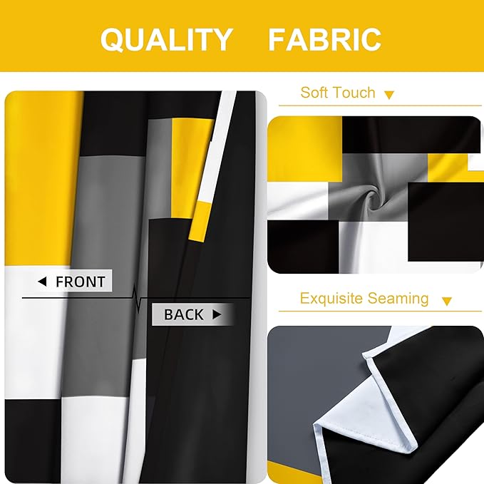 Yellow 100% Blackout Curtains for Bedroom 84 inch Length 2 Panels Set White Grey Modern Abstract Geometric Black Out Curtains Insulated Room Darkening Window Drapes for Living Room, 42Wx84L