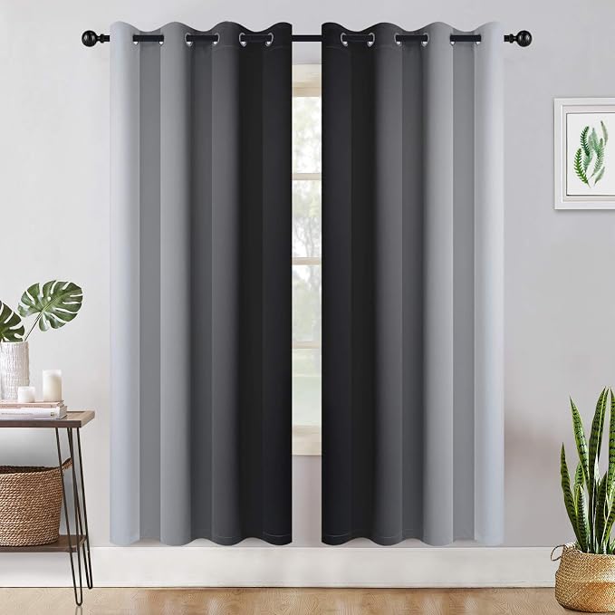 COSVIYA Grommet Ombre Black Room Darkening Curtains 72 inch - Image 2