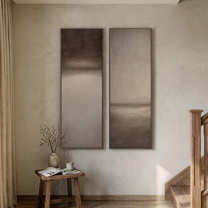 Large Framed Brown Beige Abstract Long Narrow Wall Art by Cuspin