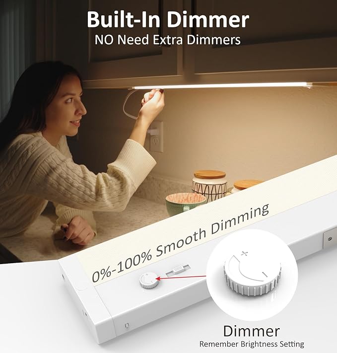 Leetdud Under Cabinet Lighting Plug in or Hardwired Built-in Dimmer, 40 Inch 20W, 5CCT 2700/3000/3500/4000/5000K, Linkable Counter Lights for Kitchen, ETL Dimmable LED Light Fixture, White