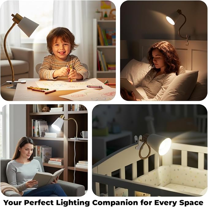 Desk lamp Eye-Caring Table Lamps, 360°Rotation Gooseneck Clip on Lamp Reading - Image 6