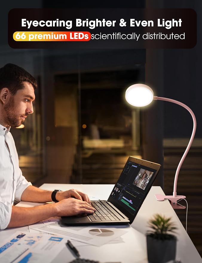 LiFMIRA Desk Lamp Clip on Light 8W 66 LED Reading Light - Image 2