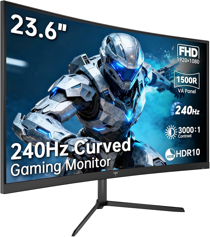 KTC 24 Inch 240Hz Curved Gaming Monitor, FHD 1080p 1500R 1ms Computer Monitor, Adaptive Sync, 3000:1 Contrast, HDR Support, HDMI 2.0 & DP 1.4, Low Blue Light, Tilt, VESA, H24S17P