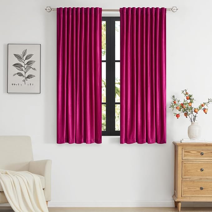 PRIMROSE Hot Pink Velvet Curtains 63 inch Long by PRIMROSE