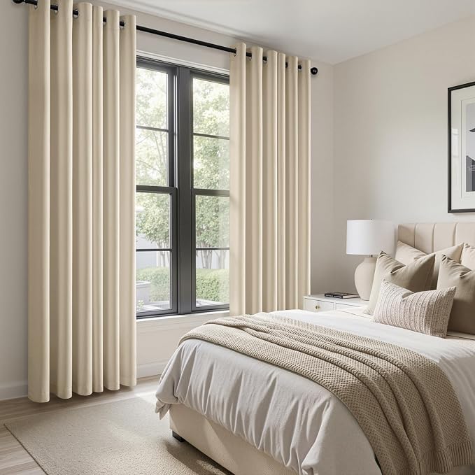 Cream Beige Blackout Curtains for Bedroom Living Room W40 x L84 Inch | 84 Inch - Image 6