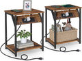 VASAGLE End Table with Charging Station, Small Side Tables by Unknown