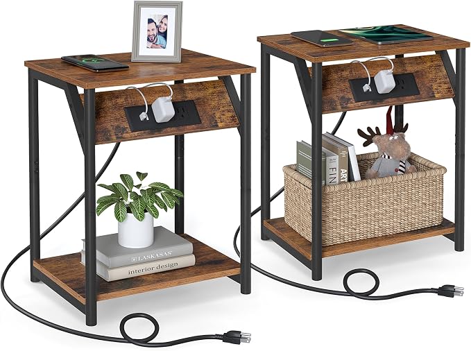 VASAGLE End Table with Charging Station, Small Side Tables by Unknown