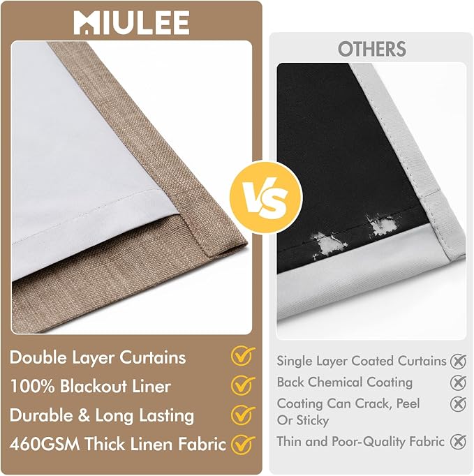 MIULEE Pinch Pleated 100% Blackout Curtains 40"x90" Long Linen 4 Panels Set | - Image 8