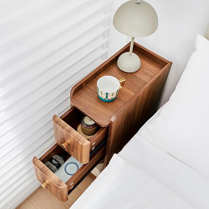 Narrow Nightstand Set of 2, Wooden Small 2 Drawer Nightstand, Slim Side End - Image 3