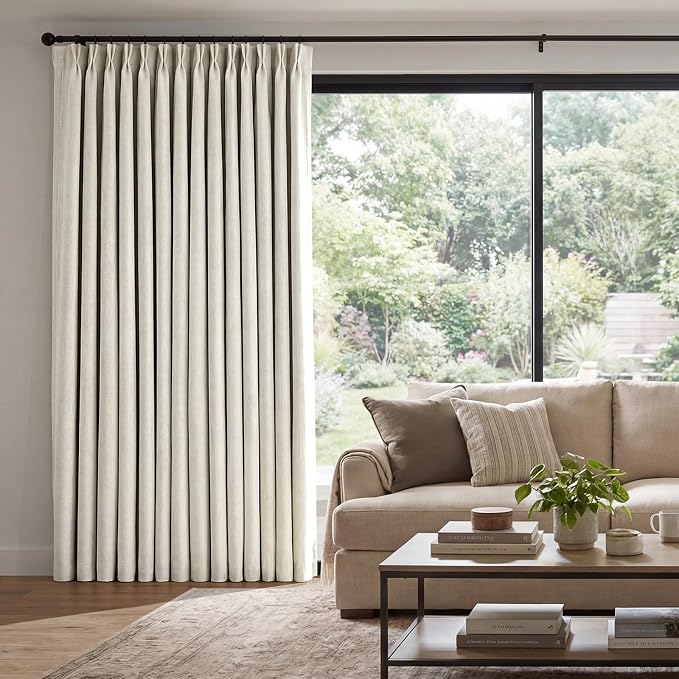 Pinch Pleated Linen Curtains 100% Blackout 108 Inches Long by AUSSPVOCT