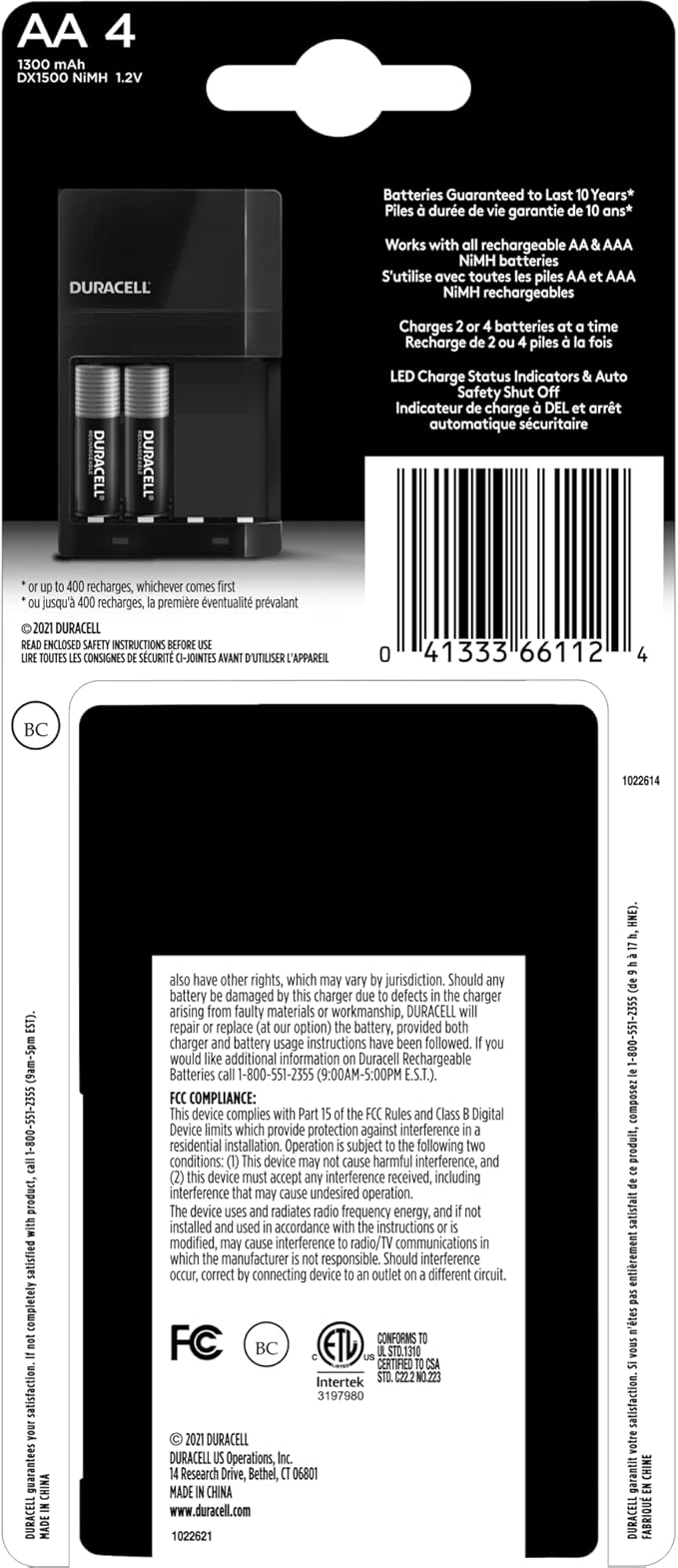 Duracell Ion Speed 1000 Battery Charger for AA and AAA Batteries, Includes 4 Pre-Charged AA Rechargeable Batteries, for Household and Business Devices (Pack of 2)