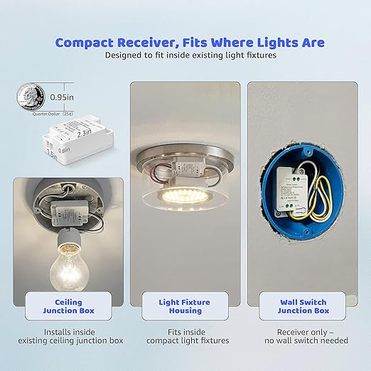 Avorecta Wireless Light Switch and Receiver Kit, Self-Powered Remote Light Switch for Adding a Light, No Wiring, No Battery, No WiFi Needed