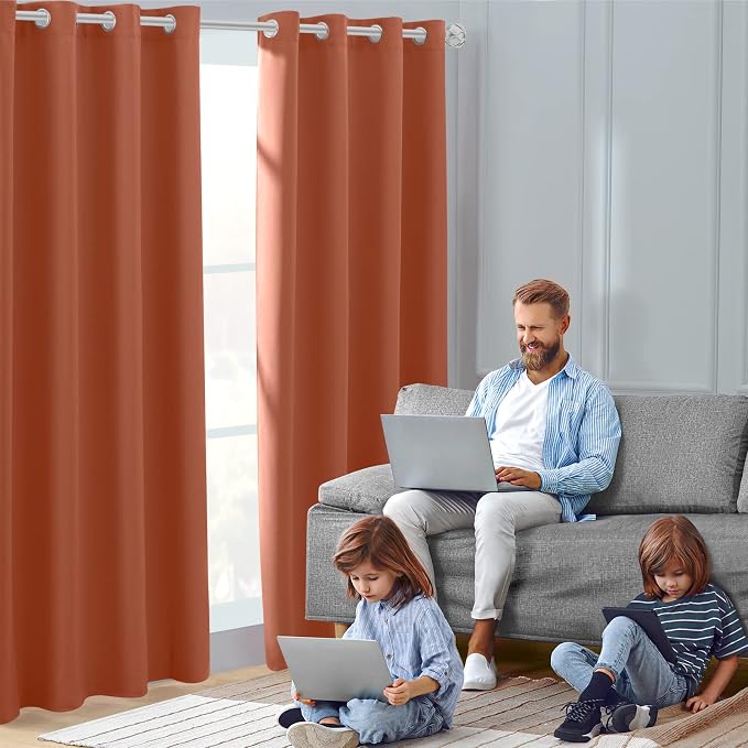 HOMEIDEAS Burnt Orange Blackout Curtains 52 X 84 inches Long 2 Panels Room - Image 2