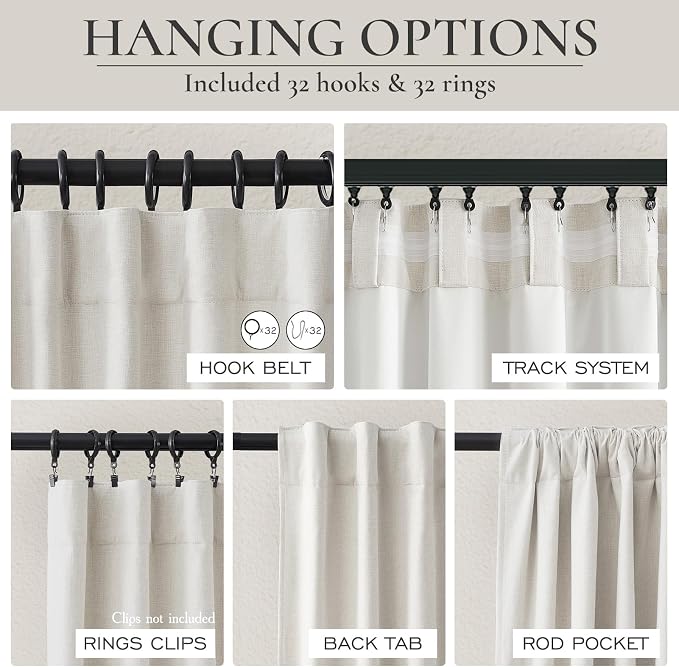 Short Linen Blackout Curtains for Bedroom 48 Inches Length 2 Panels Set - Image 5