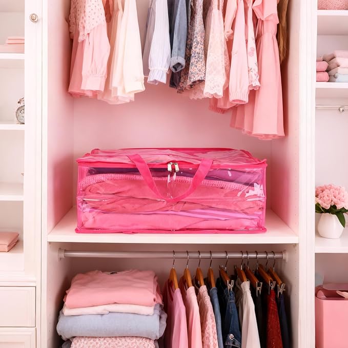Blanket Storage Bags 4 Pack 60L Clothes Comforter Bedding Container Pink | - Image 7