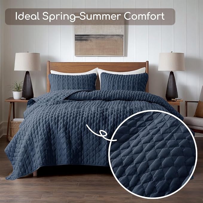 WDCOZY Navy Blue Quilt King Size Bedding Sets - Image 2