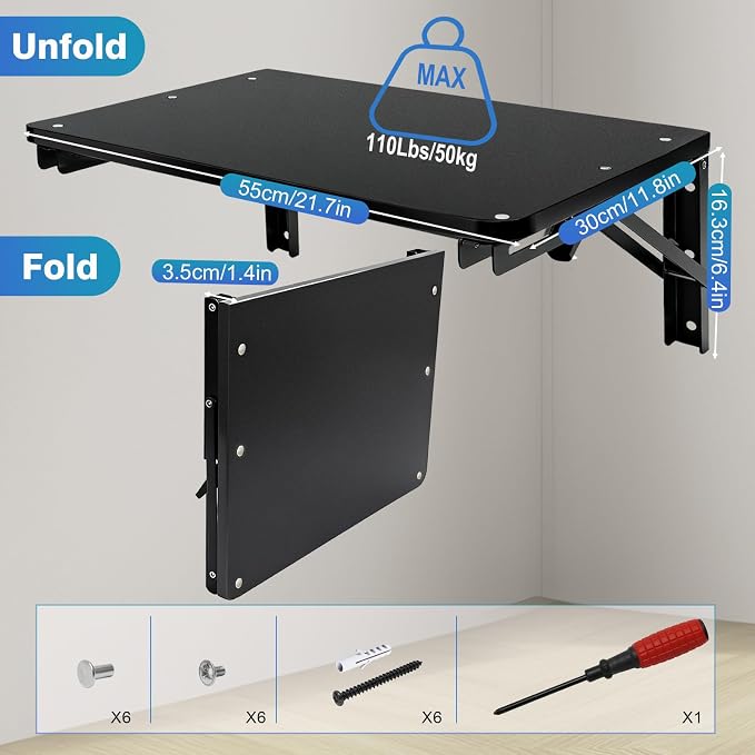 Folding Wall Desk for Small Space, Media Projector Shelves - Image 2