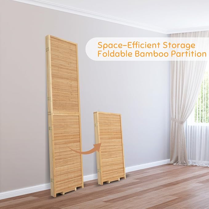 Bamboo Mesh Woven Room Divider 5.6FT, 4 Panel Folding Privacy Screen, Folding - Image 4