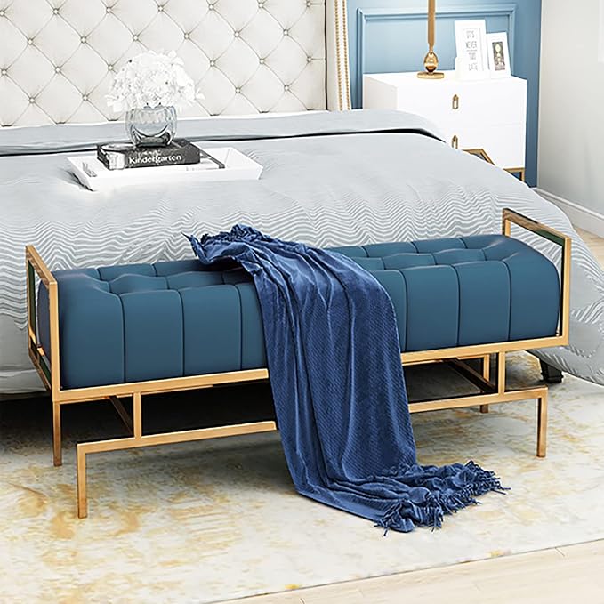 Luxurious End of Bed, Leather Upholstered Bedroom Seat, Modern Multifunction by Unknown