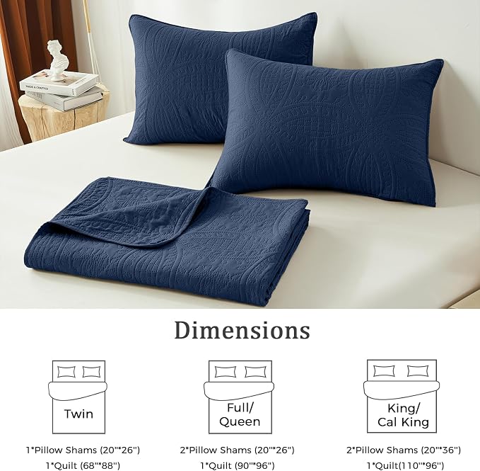 akkialla Navy Twin Quilt Set, Ultrasonic Lightweight Bedspread Coverlet - Image 6