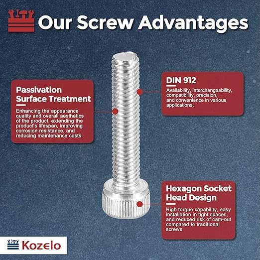 Kozelo 40pcs Socket Head Cap Screws - [M5-0.8 x 40mm] 304 Stainless Steel Allen Socket Drive for Electrical Motor 3D Printing Fan Engine Replacement Use, Silver