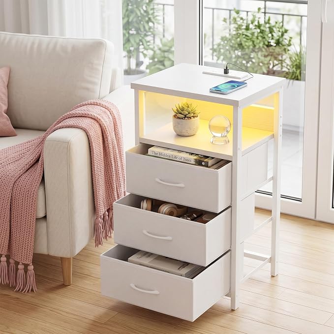 Fixwal Night Stand with 3 Drawers, built-in bedside charger, 2 AC outlets & 2 - Image 6