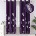 Purple Blackout Curtains for Bedroom, Room Darkening Silver Palm Tree Pattern by ESTELARTEXTILER