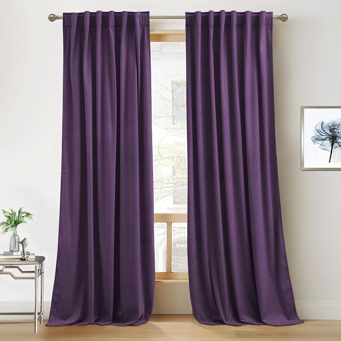 RYB HOME Purple Velvet Blackout Curtains 90 inches by RYBHOME