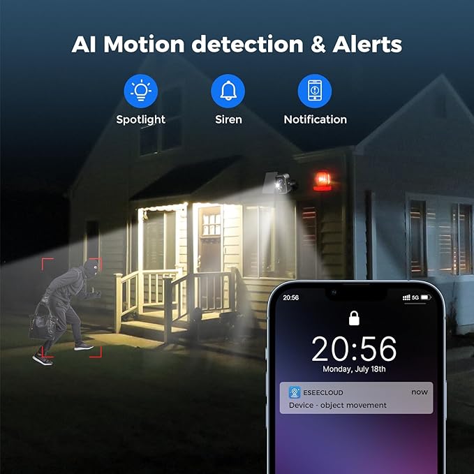 Hiseeu Security Cameras Wireless Outdoor, 4pcs Solar Powered 3K 4MP Surveillance WiFi Cameras for Home Security Outside, PIR/AI Motion Detection, Waterproof, Color Night Vision, 2-Way Audio, Black