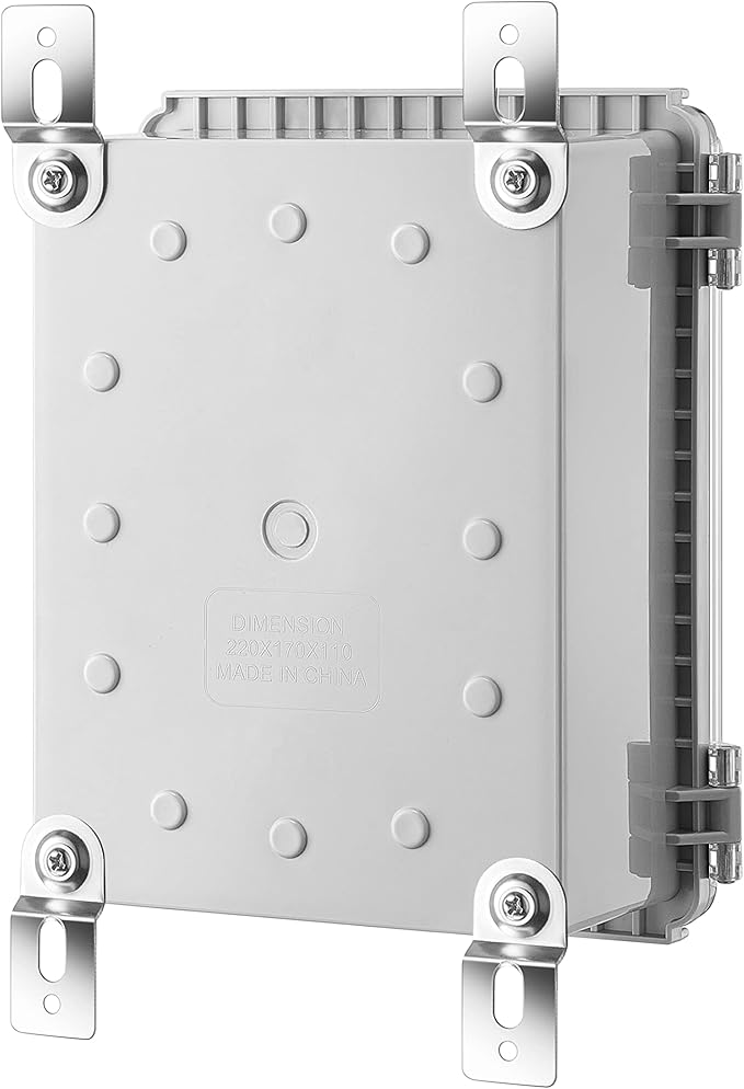 Gratury Junction Box, IP67 Waterproof Plastic Enclosure for Electrical Project, Hinged Transparent Cover, Includes Mounting Plate and Wall Bracket 220×170×110mm (8.6"×6.7"×4.3" TC)