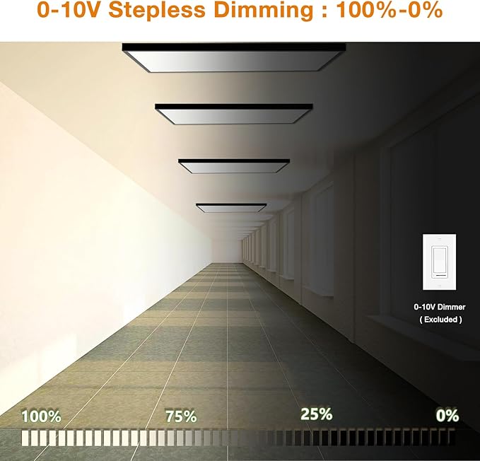 Mcacggo 4-Pack Black 2x4 FT LED Flat Panel Light Surface Mount 0-10V Dimmable, 100-277V, 5000K-4000K-3000K & 30W-40W-50W Switchable, with Direct Ceiling Mount Bracket, ETL Listed