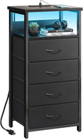 Fixwal Night Stand with Charging Station, 4 Drawers | fabric drawer, built-in by Fixwal