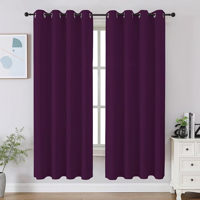 CUCRAF Purple Blackout Curtains 63 inch Length 2 Panels Set, Room Darkening by CUCRAF