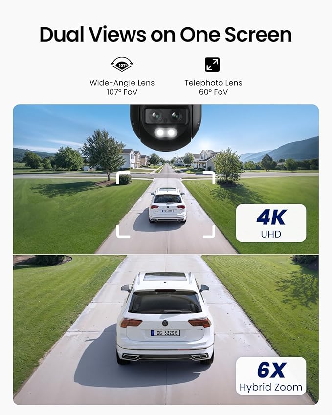 REOLINK 4K Wired WiFi Outdoor Camera, 8MP Dual Lens Security Camera, 360 PTZ Camera Auto Tracking, 2.4/5GHz Wi-Fi Smart Person/Vehicle Detection, 6X Hybrid Zoom, Color Night Vision, TrackMix WiFi