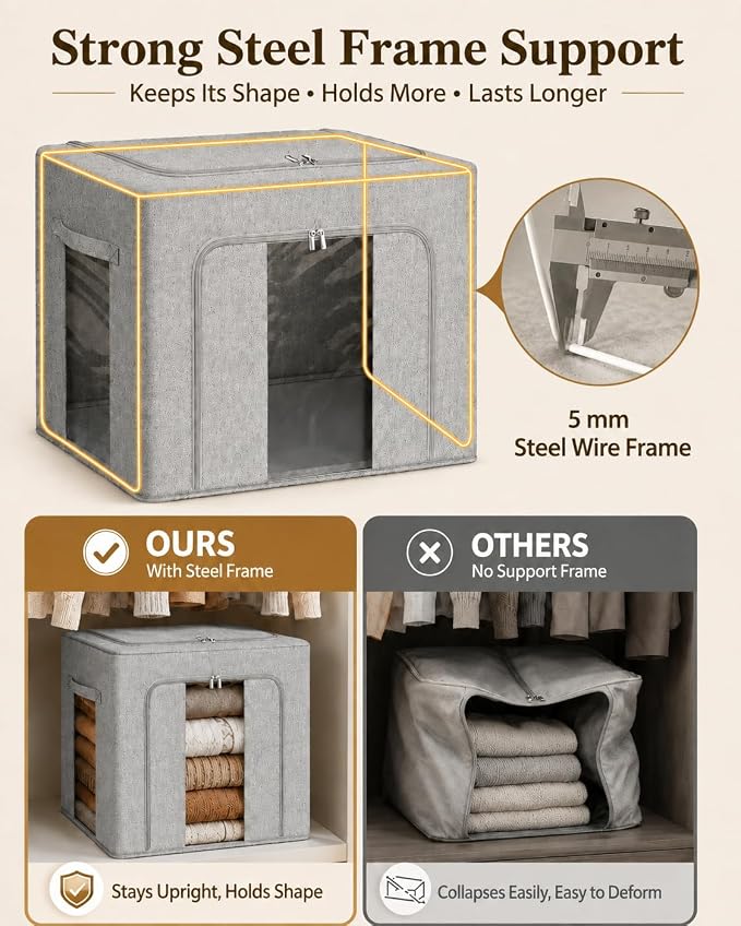 punemi 50L Cashmere Sweater Storage Bags, 2 Pack, Steel Frame, Stackable Design - Image 5