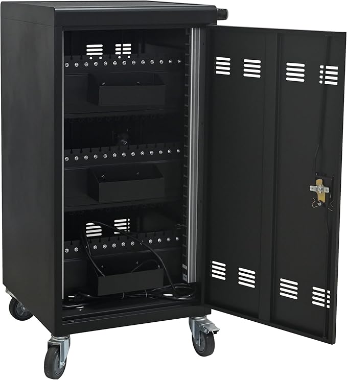 Aokleo Laptop Charging Cart,45 Devices Tablet Storage Carts for pad Up to 16.3" Screen Size, Classroom Computer Mobile Charging Station for Pads, Chromebooks,Laptops, Security Storage(45 Bay-Black)