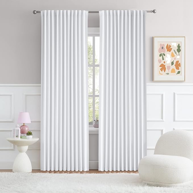 70 Inch Wide White Window Curtains - 70 W x 84 L by DUALIFE
