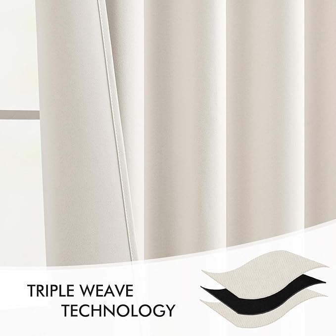 MIULEE Ivory Back Tab Blackout Curtains 52x72 Inches Long 2 Panels Set | Rod - Image 7