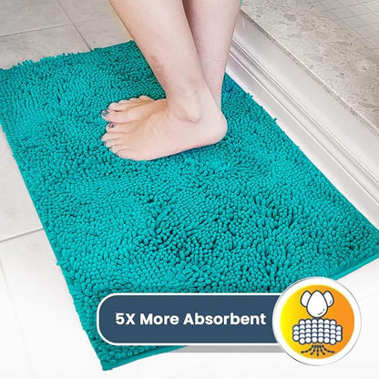 Muddy Mat® AS-SEEN-ON-TV Highly Absorbent Microfiber Door Mat and Pet Rug, Non Slip Thick Washable Area and Bath Mat Soft Chenille for Kitchen Bathroom Bedroom Indoor and Outdoor - Teal 24" x 120"