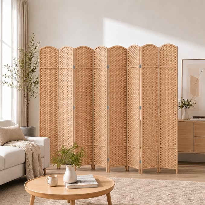 8 Panel Woven Room Divider, Natural | by Jostyle