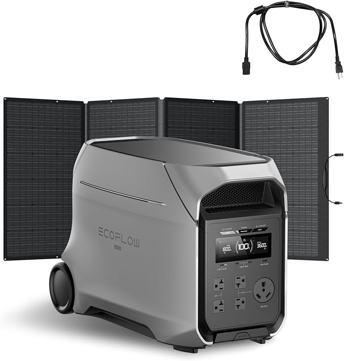 EF ECOFLOW DELTA 3 Ultra Plus Portable Power Station with AC Cable and 400W Solar Panel, 3072Wh LiFePO4 Battery, 3600W (7200W Surge) Output, Expandable to 11kWh, Reliable Home Battery Backup