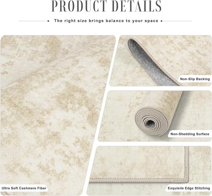 3x10 Washable Runner Rug：Modern Abstract Kitchen Soft Carpet Beige | - Image 5